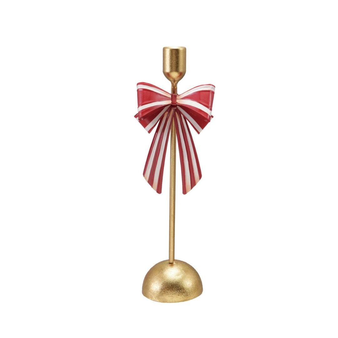 Gold Taper Holder w/ Red & White Bow