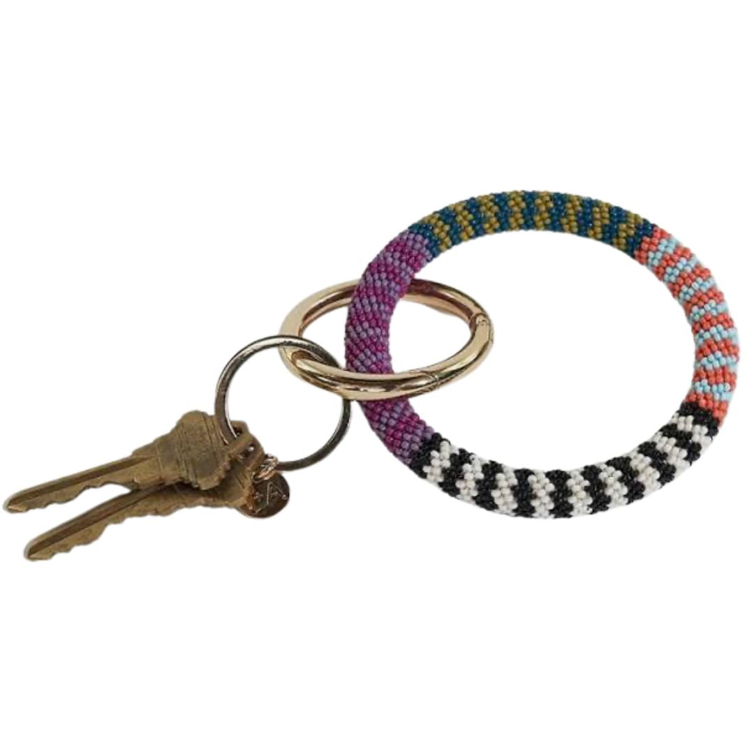 Chloe Stripe Beaded Key Ring Bracelet