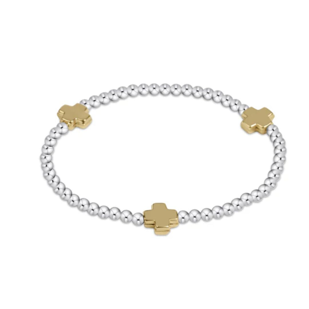 E Newton Signature Cross Mixed Metal Gold Bracelet