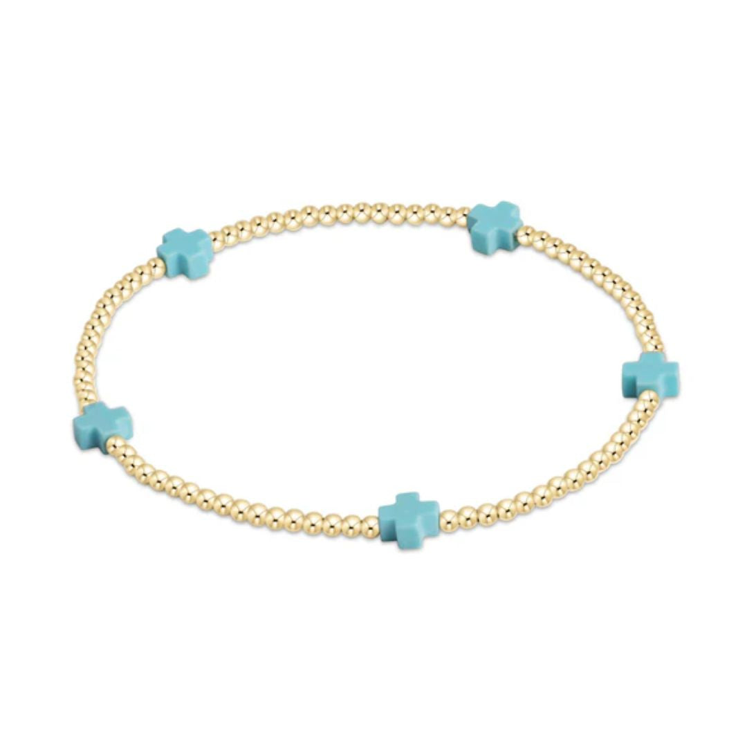 E Newton Signature Cross Small Gold Bracelet 2MM