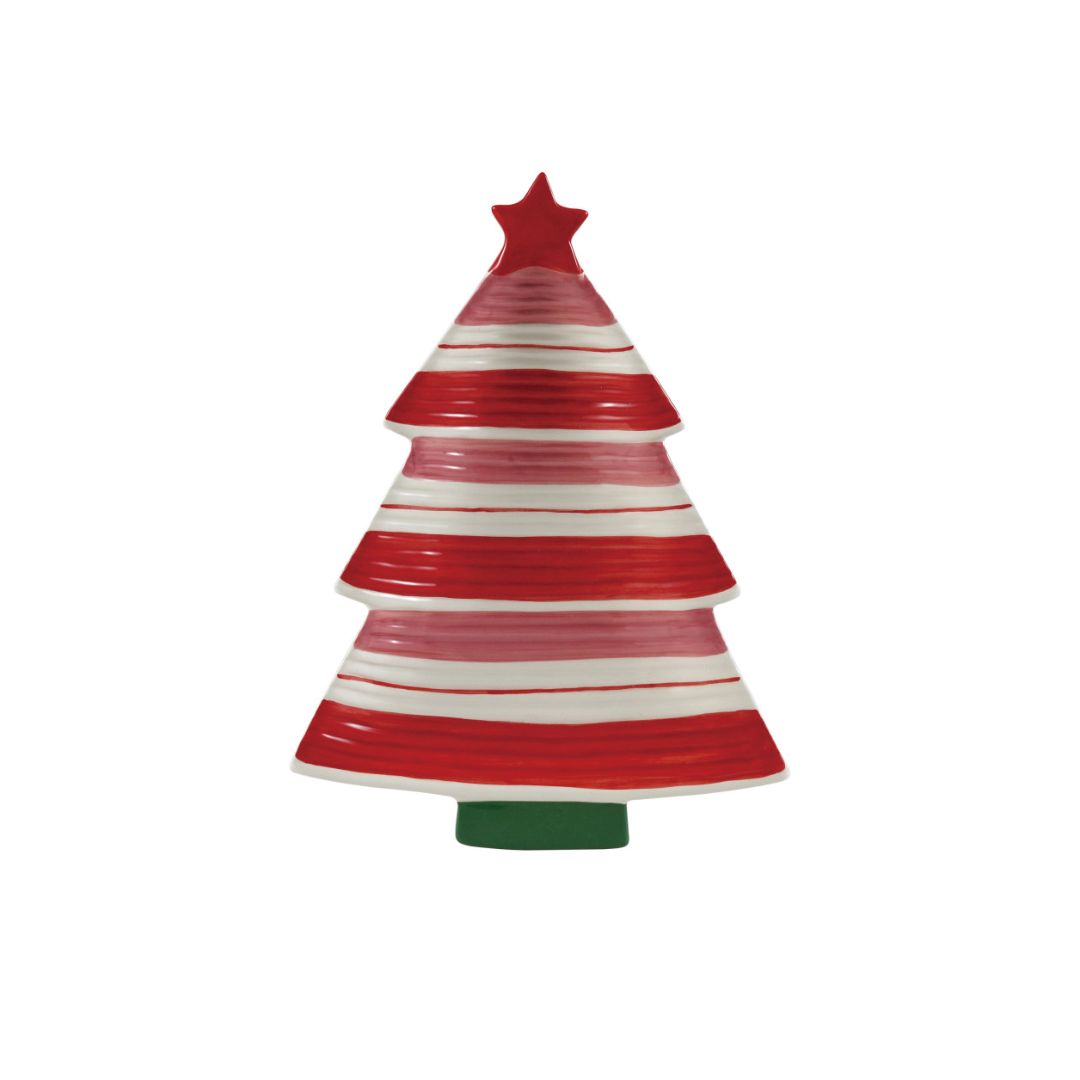 Hand-Painted Striped Tree Platter w/ Star