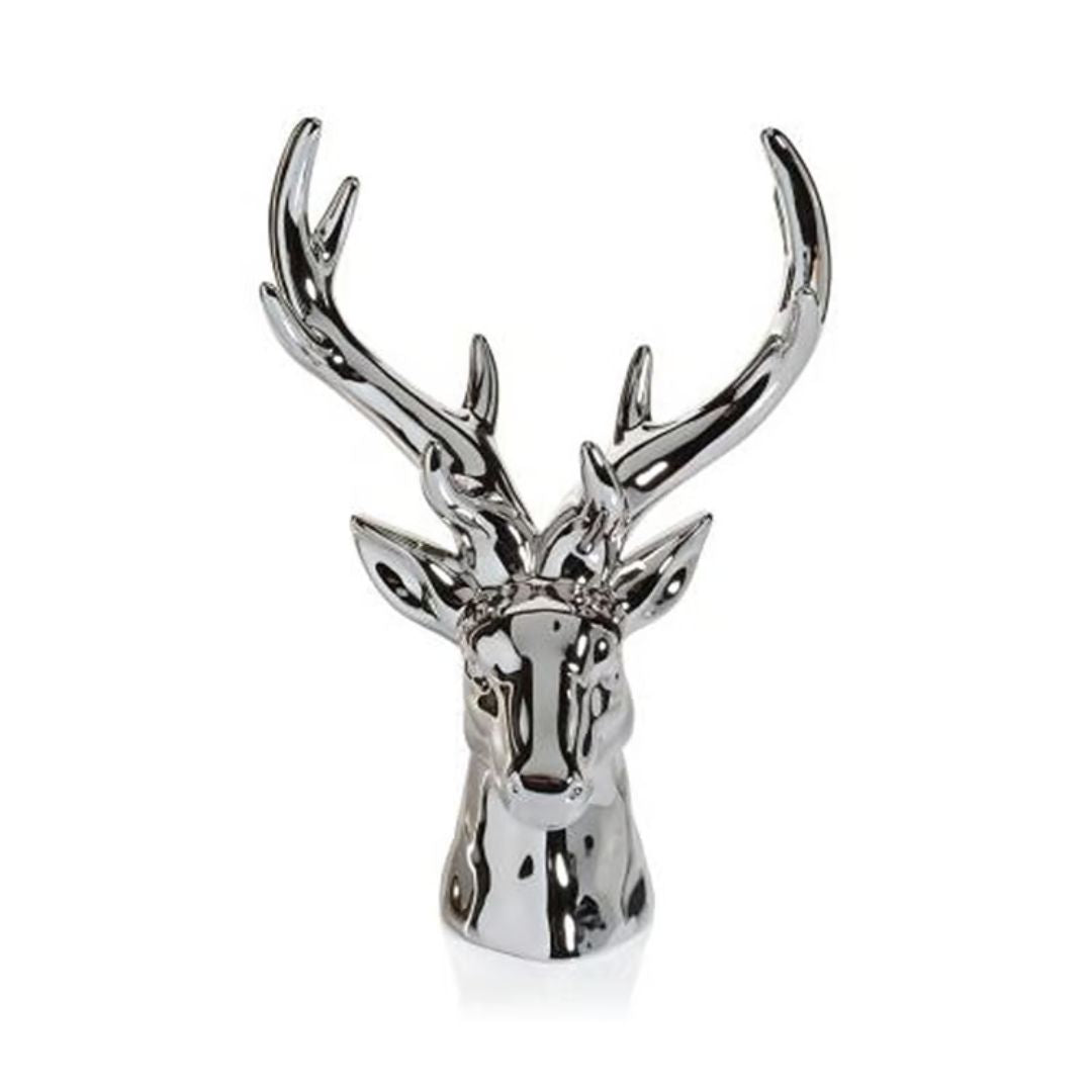Silver Ceramic Stag Head